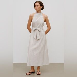 Elegant Beige Gingham Halter Dress-Missing labeling